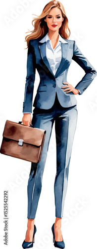 Confident businesswoman with briefcase in watercolor vector. Isolated professional illustration.