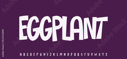 Summer Eggplant berry, joyful lettering, cartoon funny typography. Childish font for friendly logo headline of culinary recipe book, sweets, ice cream title. Food typographic design. Vector typeset.
