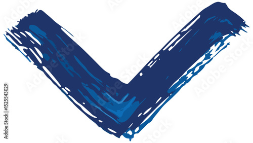 Blue brushstroke forming a v shape with visible texture and rough edges on a white background art