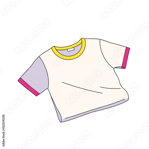 Colorful short-sleeve t-shirt with yellow and pink accents