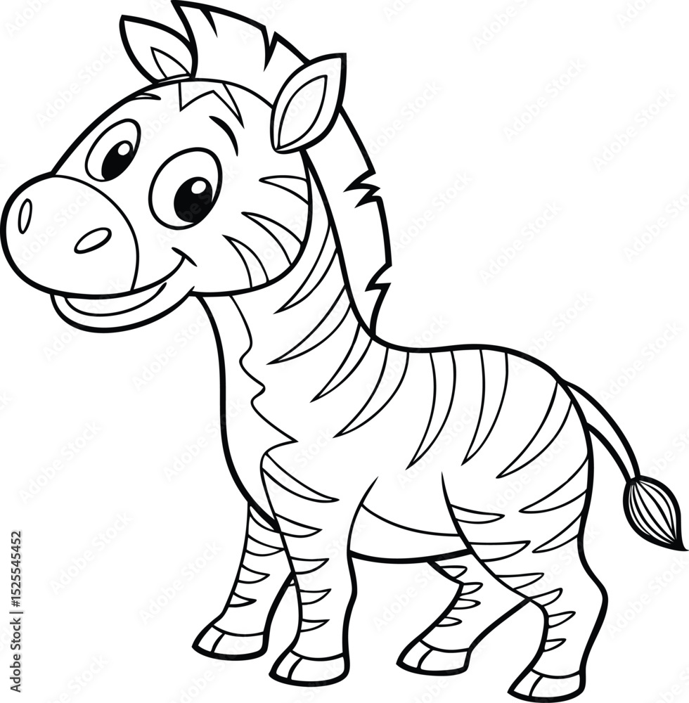 Fototapeta premium A cute zebra smiles vector drawing for coloring book