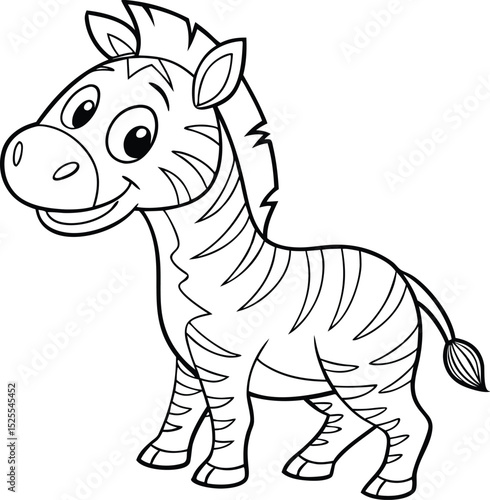A cute zebra smiles vector drawing for coloring book