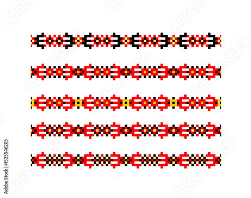 Set of traditional Ukrainian embroidery ethnic seamless borders ornament vyshyvanka for decorating clothes, bags, accessories. Part 1