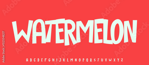 Summer Watermelon berry pepo, joyful lettering, cartoon funny typography. Childish font for friendly logo headline of culinary recipe book, sweets, ice cream. Food typographic design. Vector typeset.
