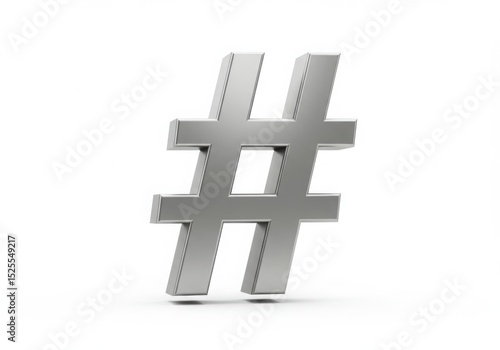 Silver hashtag symbol isolated on white background