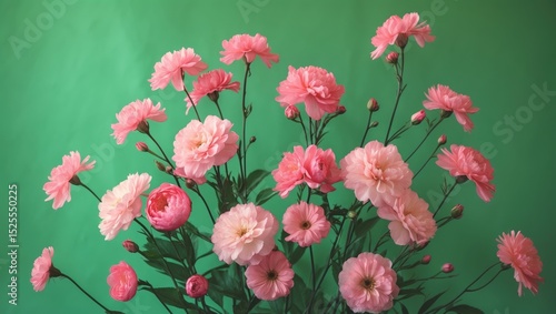 Pink carnation flowers with green background