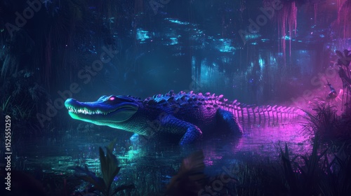 Neon Nights Gator: A Cyberpunk Swamp Encounter