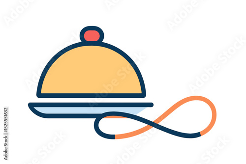 A single-line icon with a curl, signifying a restaurant or hotel's dinner service, created as a continuous vector outline with a looped curve design