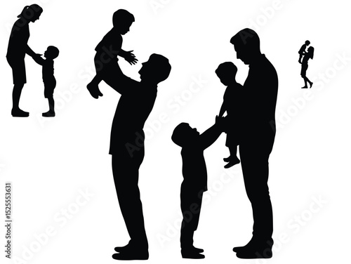 Silhouettes of Fathers and Children in Playful and Caring Family Moments