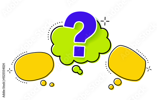 A square with Circle, question marks. And the answers to them. The concept of frequently asked questions. green, 
 yellow, blue. Online support web page. vector illustration.