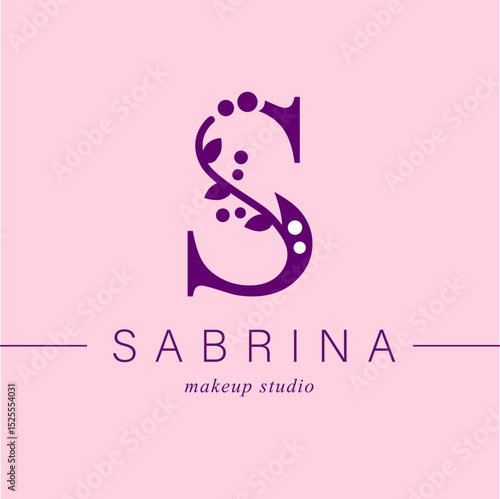 Logo, capital letter S. Monogram of Botanical Minimalistic, Initial. with Organic Plant Elements. Vector design. for tattoo studio