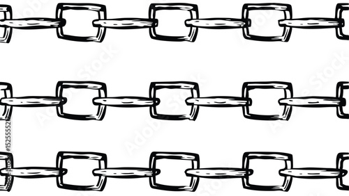 Illustration showing a repeating pattern of three rows of black and white chain links on white background