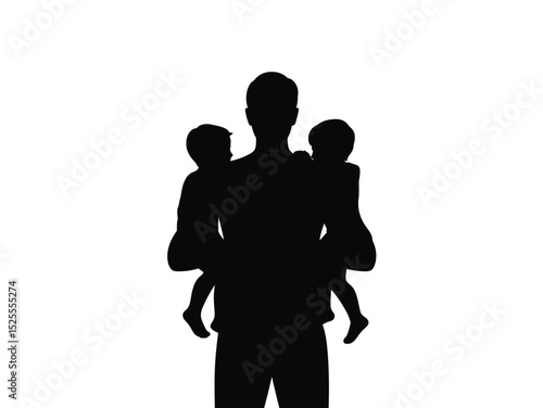 silhouette of father carrying child, vector illustration isolated on white background