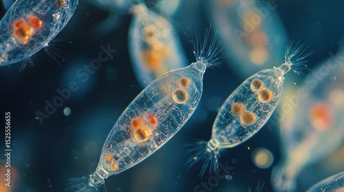 Microscopic Stentor coeruleus in their aquatic habitat
