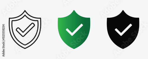 green shield icon, Set of Check Mark with Shield Icon in Line & Colorful Vector on White Background