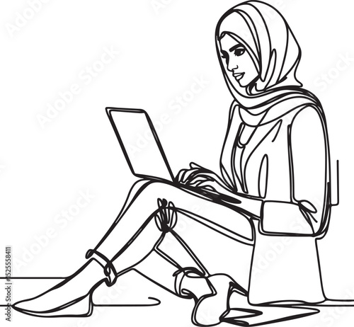 Minimalist Woman with Laptop – Continuous Line Art

