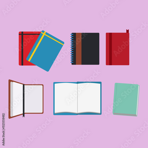 Vector illustration of books and notebooks for reading writing learning and creative educational hobby