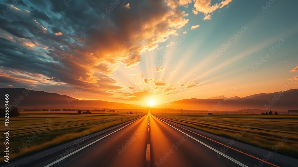 Obraz premium sunset on the road highway afternoon