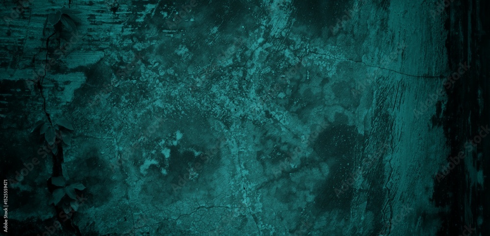 Obraz premium A textured background featuring a deep teal color with a distressed, grunge appearance. The surface shows variations in tone and subtle patterns, creating an abstract and moody aesthetic.
