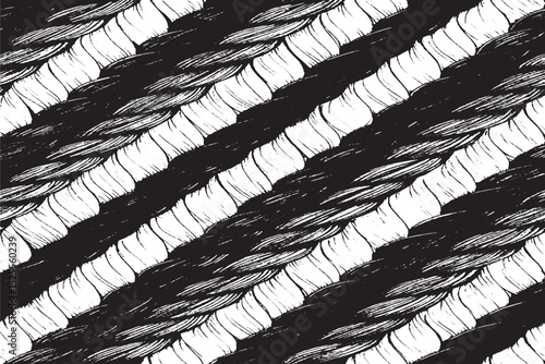 Diagonal Rope Texture Pattern in Black and White

