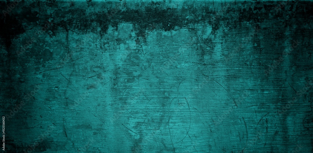 Obraz premium A textured background featuring a deep teal color with a distressed, grunge appearance. The surface shows variations in tone and subtle patterns, creating an abstract and moody aesthetic.
