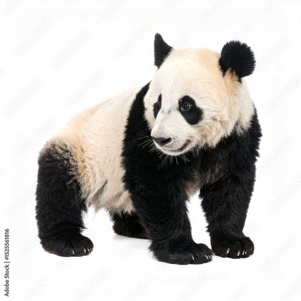 Obraz premium Cute playful panda bear over white background