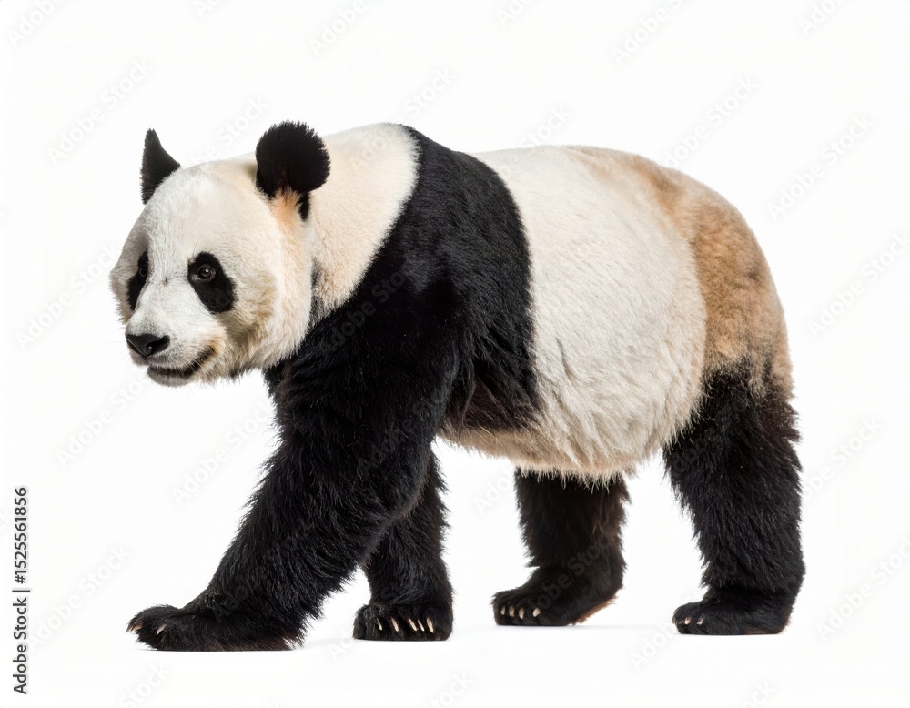 Naklejka premium Cute playful panda bear over white background