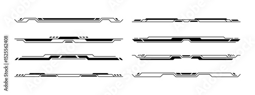 Set of black hud vector tech bars. Futuristic display elements for modern interface design and virtual reality concepts. Vector graphics.