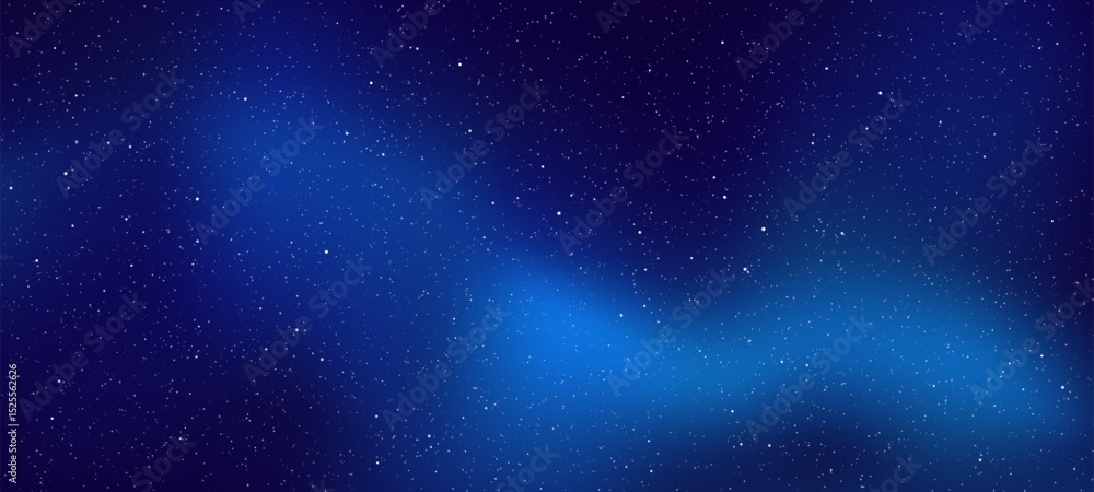 Fototapeta premium Vector illustration of a deep space background. Dark blue nebula and starfield with bright scattered stars. Cosmic night sky. Vector graphics.