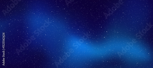 Vector illustration of a deep space background. Dark blue nebula and starfield with bright scattered stars. Cosmic night sky. Vector graphics.