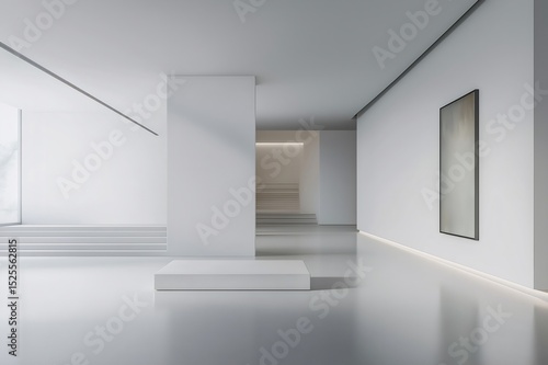 Wallpaper Mural Sleek minimalist white art gallery interior with abstract painting and empty pedestal, perfect for exhibitions and showcasing artwork Torontodigital.ca