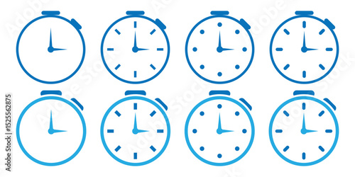 stopwatch icon set. Remainder clock symbol. Timer, clock, countdown timer symbol icon collection. Alarm pictogram. Vector illustration