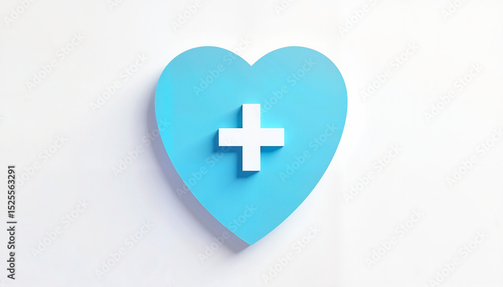 Obraz premium Blue heart shape with white medical cross on a neutral background 