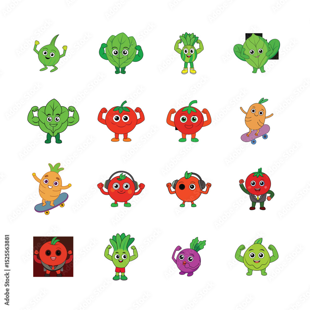 Obraz premium sat cartoon Vegetable and Fruits