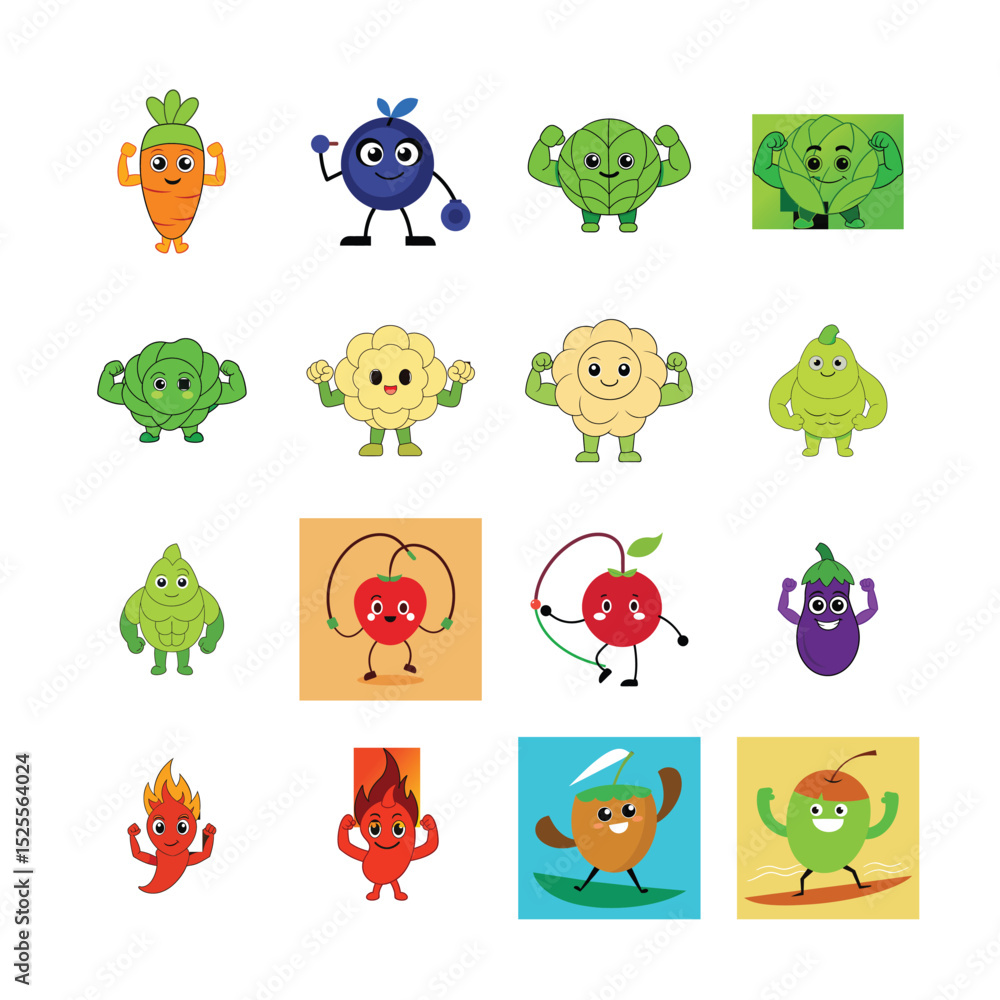 Obraz premium sat cartoon Vegetable and Fruits