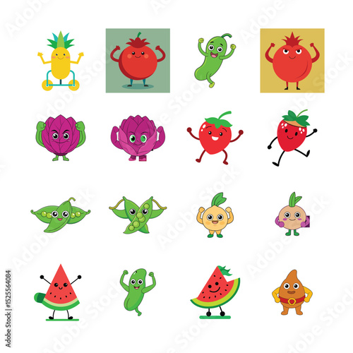 sat cartoon Vegetable and Fruits