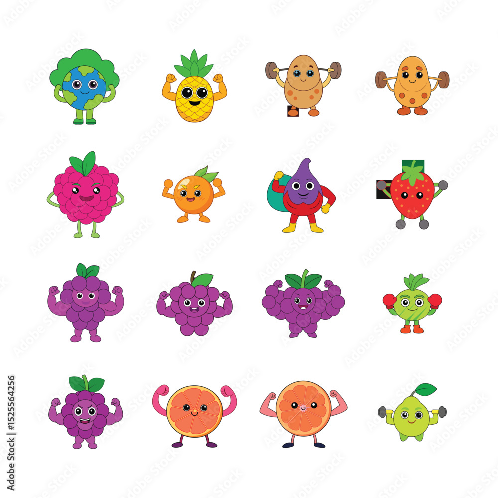 Obraz premium sat cartoon Vegetable and Fruits