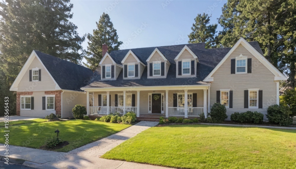 Spacious two-story house with a wraparound porch, situated on a well-maintained lawn. Spacious two-story house with a wraparound porch, situated on a well-maintained lawn.