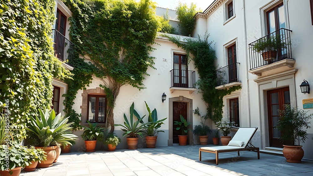 Obraz premium white wall building and trees in city