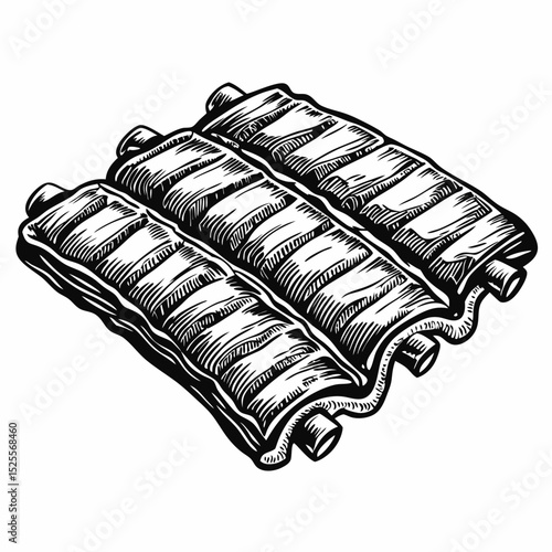 Delicious bbq ribs, juicy meaty rack, perfect for grilling and smoking. These bbq ribs are seasoned and ready for your summer cookout.  Image of bbq ribs ideal for restaurant menus, cookbooks,