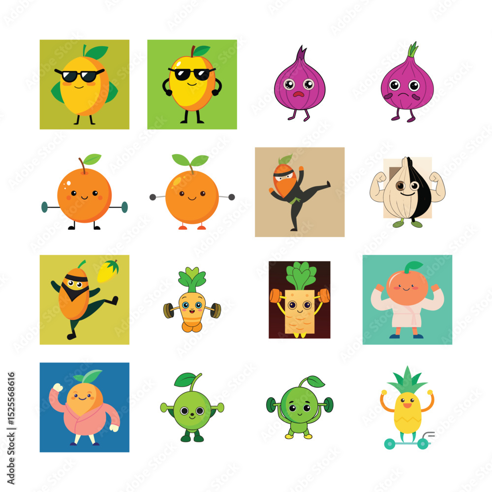 Fototapeta premium sat cartoon Fruits and Vegetable 