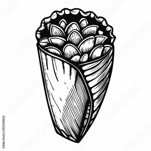 Falafel wrap illustration. Delicious falafel wrap in pita bread, perfect for menu design. Tasty falafel wrap recipe graphic for food blogs and restaurant menus.