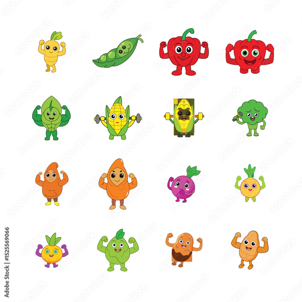 Obraz premium sat cartoon Fruits and Vegetable 