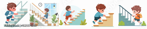 boy character vector climbing stairs