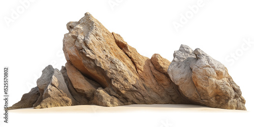 Natural rock formation on a sandy beach under bright daylight. Isolated on a transparent or white background, perfect for coastal, travel, and nature themes.