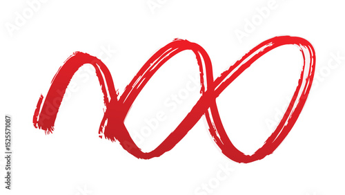 Red brush stroke forming a continuous looping design on a white background artistic expression