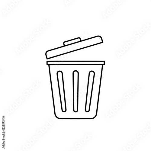Outline Open Trash Can Icon Representing Waste Disposal or Garbage Bin