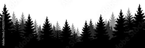 Black silhouette of a forest with pine and trees