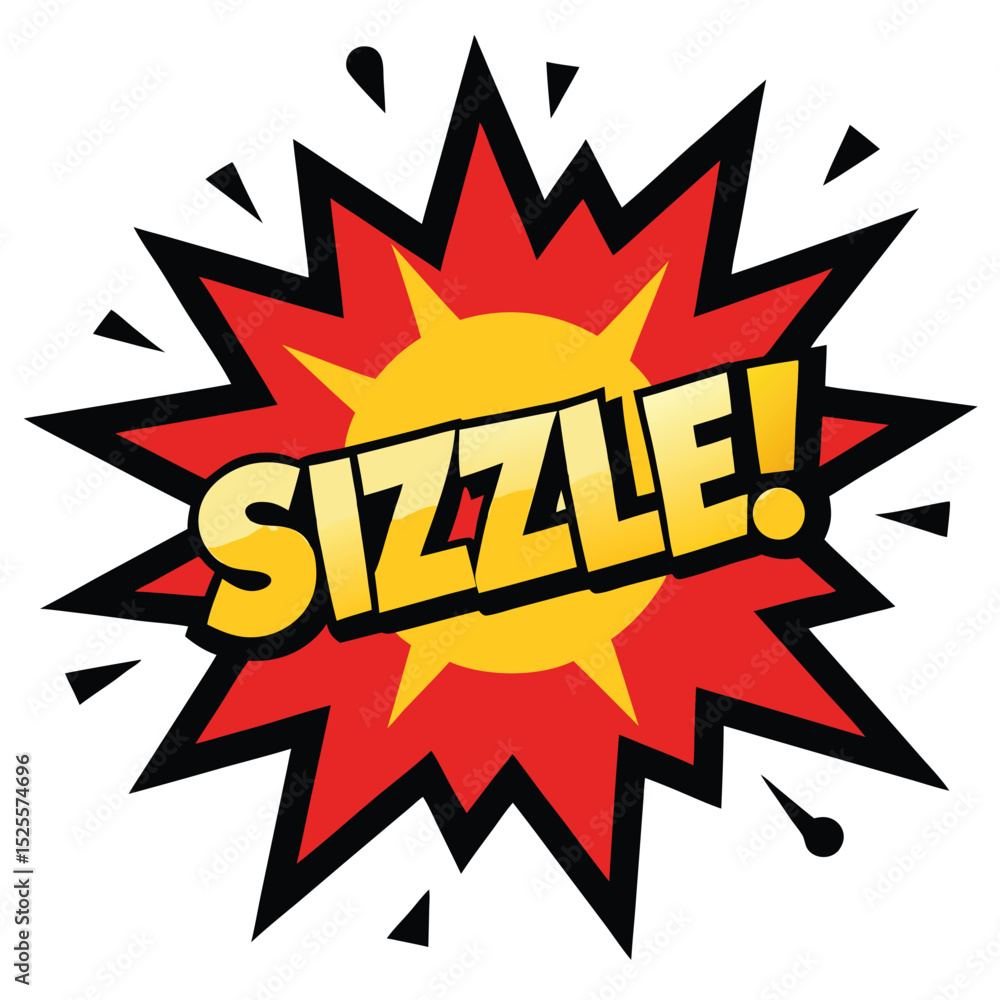Comic Book Sizzle Explosion with Red, Yellow, and Black Outlines, Exclamation Comic Book Sizzle Explosion with Red, Yellow, and Black Outlines, Exclamation