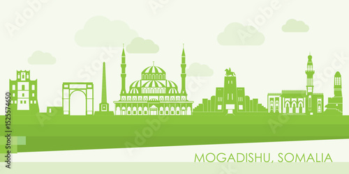 Green Skyline panorama of city of Mogadishu, Somalia - vector illustration